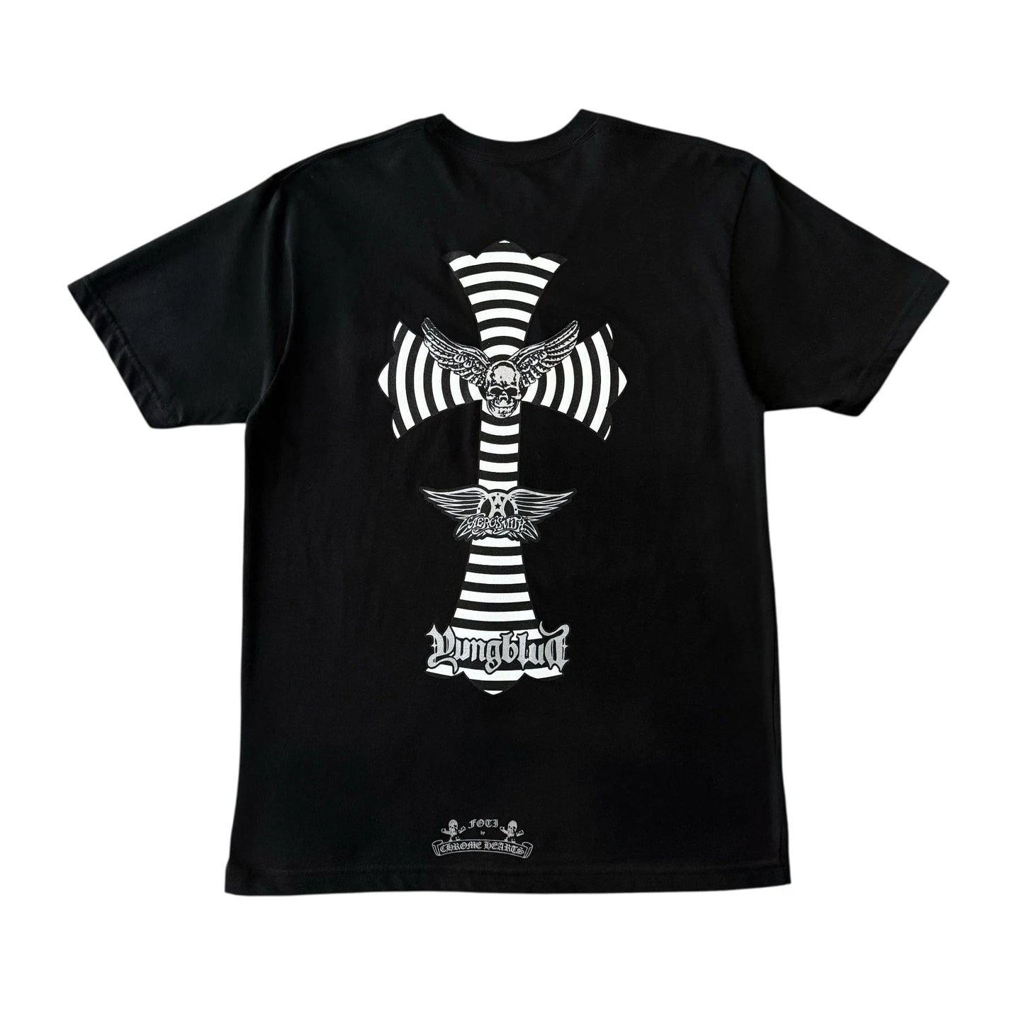 Maglietta a maniche corte Chrome Hearts x Foti x Yungblud Aerosmith, nera e bianca