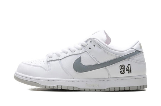 Supreme x Nike Dunk Low SB
'White Metallic Silver'