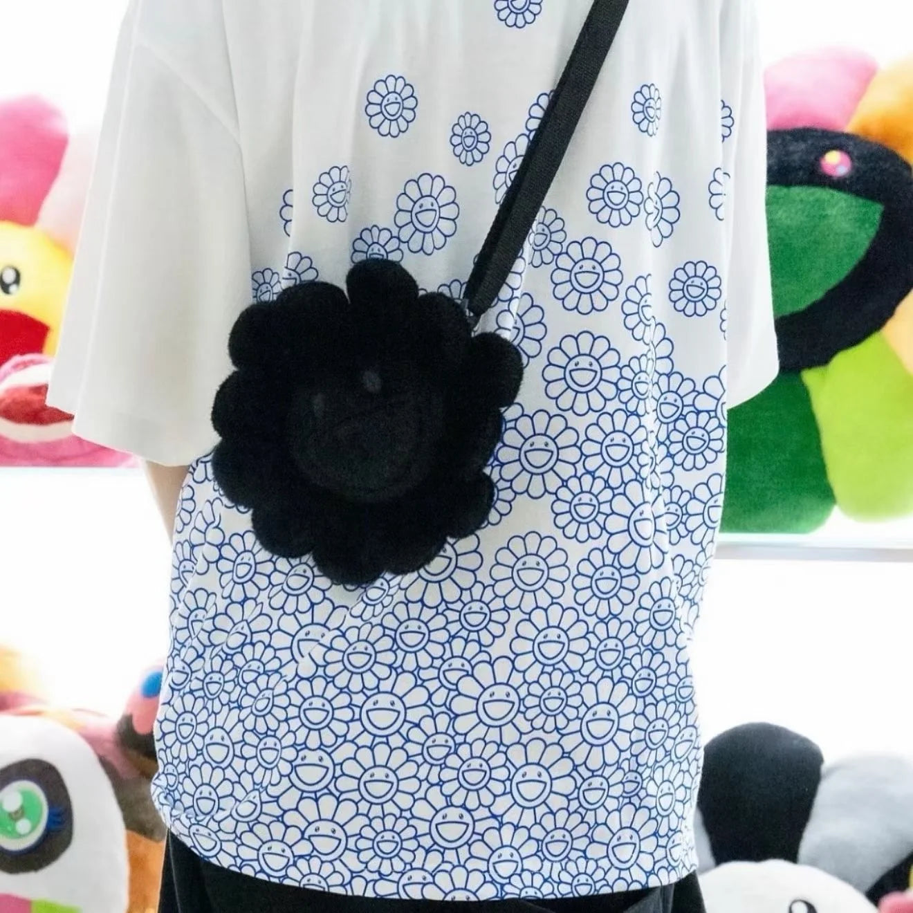Takashi Murakami rainbow flower shoulder bag all black