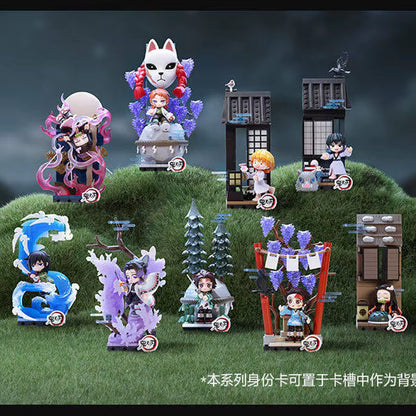 Pop Mart Original Demon Slayer Building Blocks Blind Box Figure Tanjirou Kochou Shinobu Mysterious Box Doll Custom Model Toys