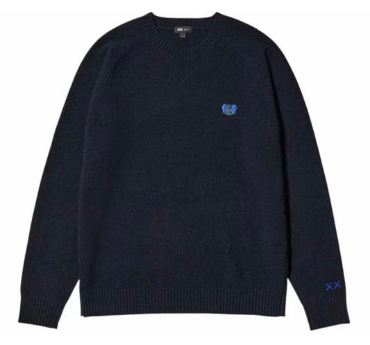 Maglione girocollo in lana d'agnello Uniqlo x KAWS Navy