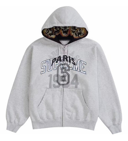 Felpa con cappuccio Supreme MM6 Maison Margiela Zip Up grigio cenere