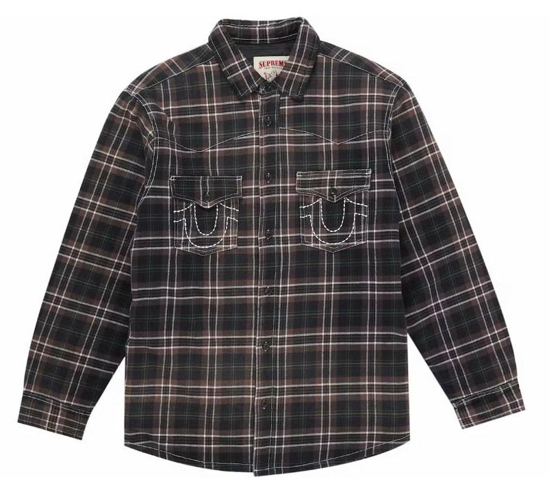 Camicia in flanella scozzese trapuntata foderata Supreme True Religion marrone