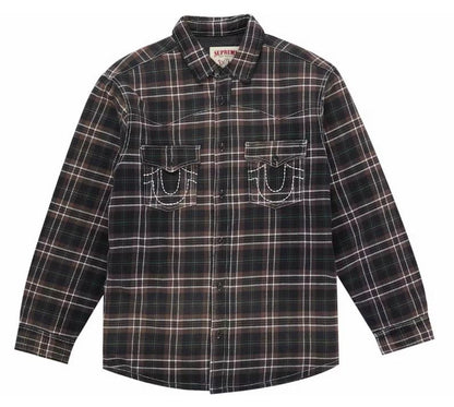 Camicia in flanella scozzese trapuntata foderata Supreme True Religion marrone
