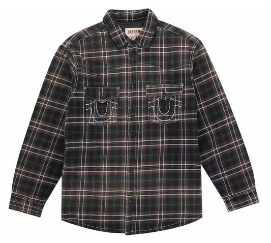 Camicia in flanella scozzese trapuntata foderata Supreme True Religion marrone