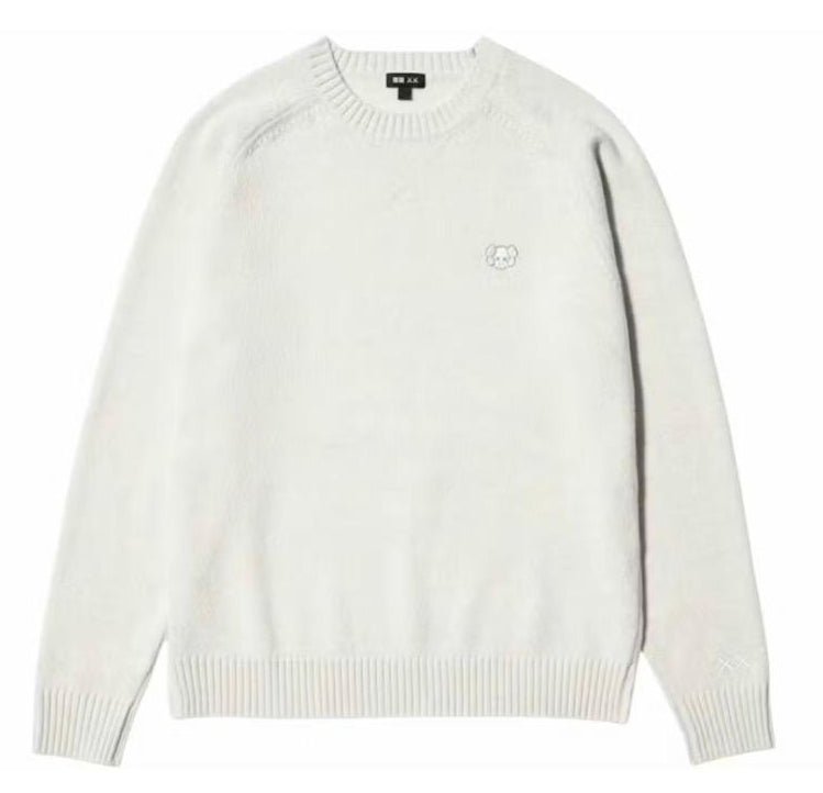 Maglione girocollo Uniqlo x KAWS in lana d'agnello bianco sporco
