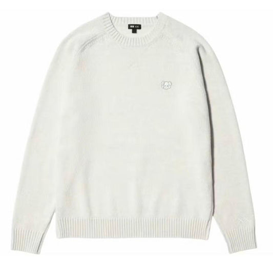 Maglione girocollo Uniqlo x KAWS in lana d'agnello bianco sporco